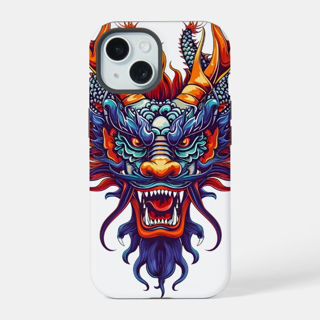 Farbiger chinesischer Drache iPhone 15 Hülle (Rückseite)
