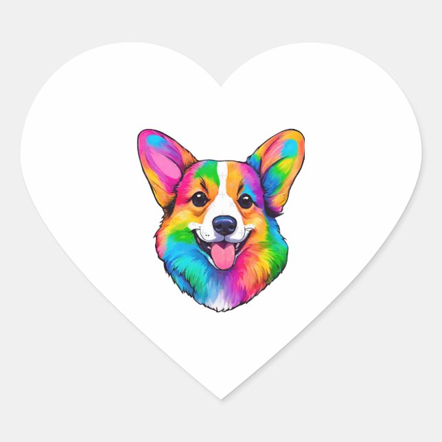 Farbiger Corgi Herz-Aufkleber (Vorderseite)