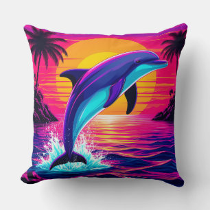 Farbiger Delfin Lebendiger tropischer Sonnenunter Kissen