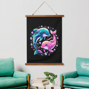 Farbiger Delfin-Ozean-Kunst Bunter Meerestier Lieb Wandteppich Mit Holzrahmen