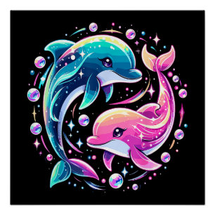 Farbiger Delfin-Ozean-Kunst Vibrante Meerestiere L Poster