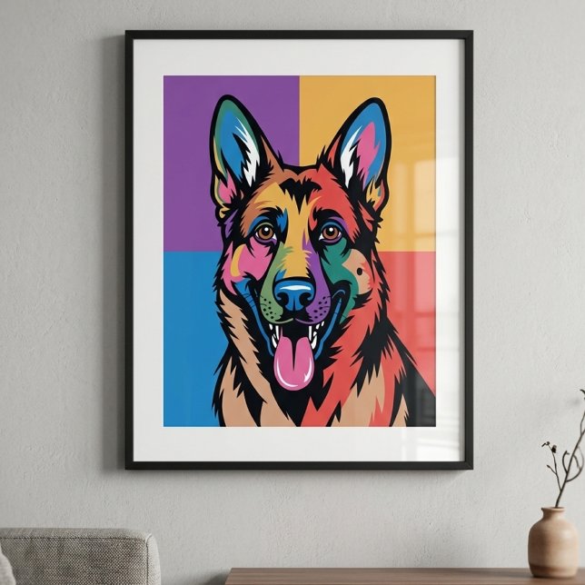Farbiger Deutscher Schäferhund Pop Art Poster (german shepherd pop art poster)