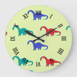 Farbiger Dino auf Grün Große Wanduhr