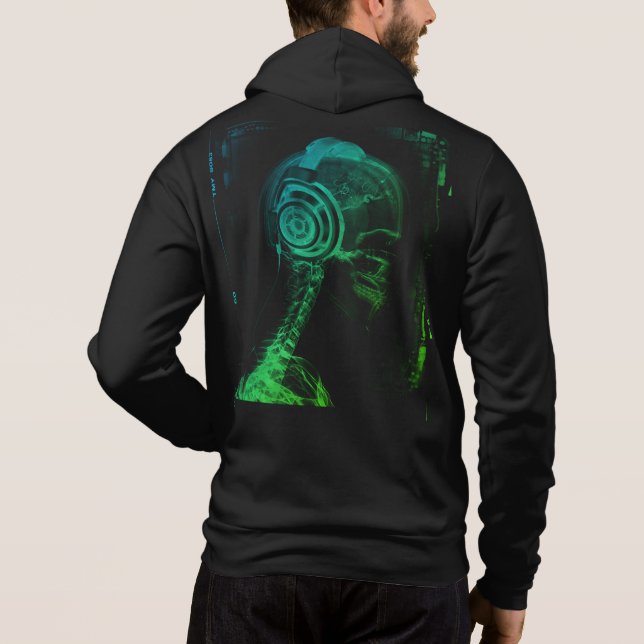 Farbiger DJ, Xray Skull Kopfhörer, Männerhoodie Hoodie (Rückseite)