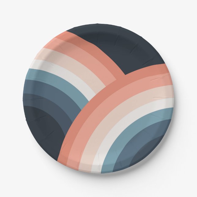 Farbiger doppelter Retro-Regenbogenstil Pappteller (Vorderseite)