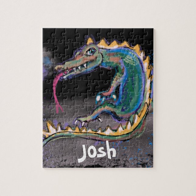 Farbiger Drache und Personalisierter Name Puzzle (Vertikal)