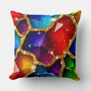 Farbiger Edelstein-Abstrakt mit goldenem Glitter-F Kissen