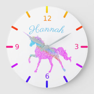 Farbiger Einhorn Große Wanduhr