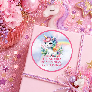 Farbiger Einhorn Rosa Lila Mädchen Geburtstagsaufk Runder Aufkleber