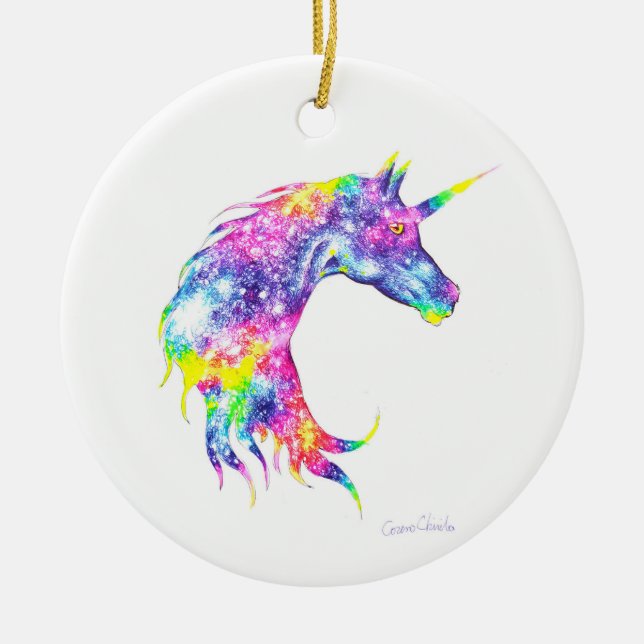 Farbiger Einhornkopf Keramik Ornament (Vorne)