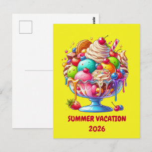 Farbiger Eisbecher – Süße Dessert-Illustration Postkarte