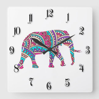 Farbiger Elefant Quadratische Wanduhr