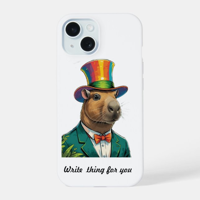 Farbiger eleganter Capybara-Zylinder iPhone 15 Cas Hülle (Rückseite)