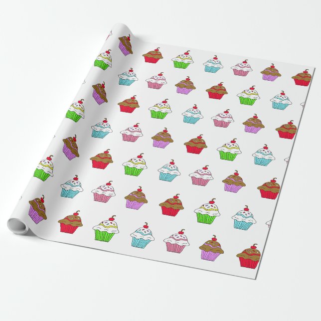 Farbiger Fantasie-Cupcake Geschenkpapier (Ungerollt)