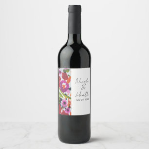 Farbiger Farbspritzer Wasserfarben Blumen Hochzeit Weinetikett