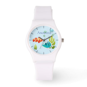 Farbiger Fisch mit Blasen und Algen Armbanduhr