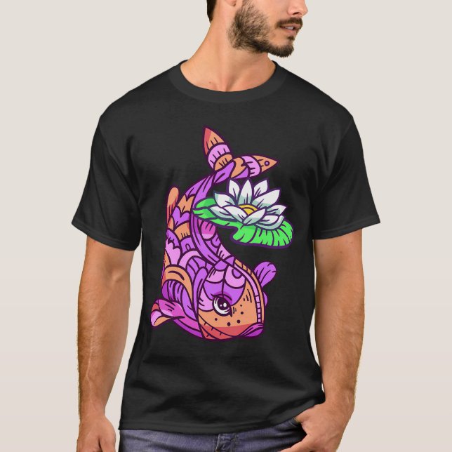 Farbiger Fisch mit Wasserlilie T-Shirt (Vorderseite)