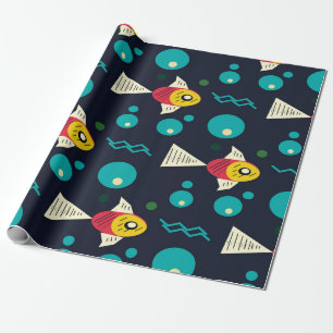 Farbiger Fisch mit Wellen im Meer. Geometrie für Geschenkpapier