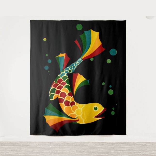 farbiger Fisch "n blubbles Wandteppich (Vorderseite)