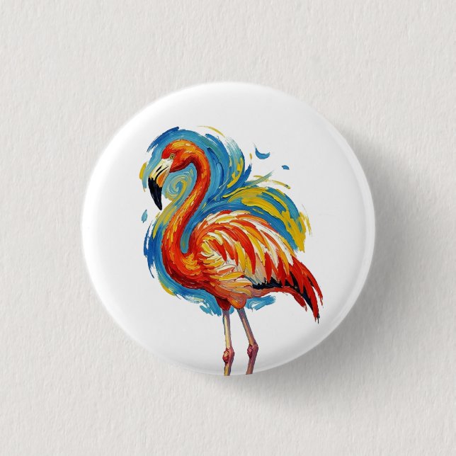 Farbiger Flamingo-Abstrakter-Bürstenstrich-Vogel-K Button (Vorderseite)