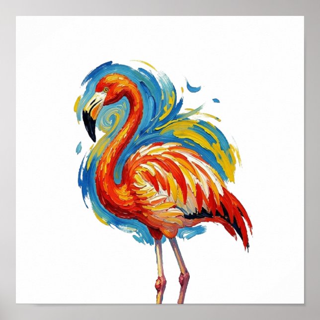 Farbiger Flamingo-Abstrakter-Pinselstrich-Vogel-Ku Poster (Vorne)