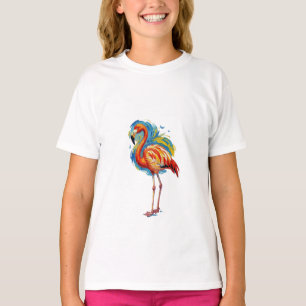Farbiger Flamingo-Abstrakter-Pinselstrich-Vogel-Ku T-Shirt