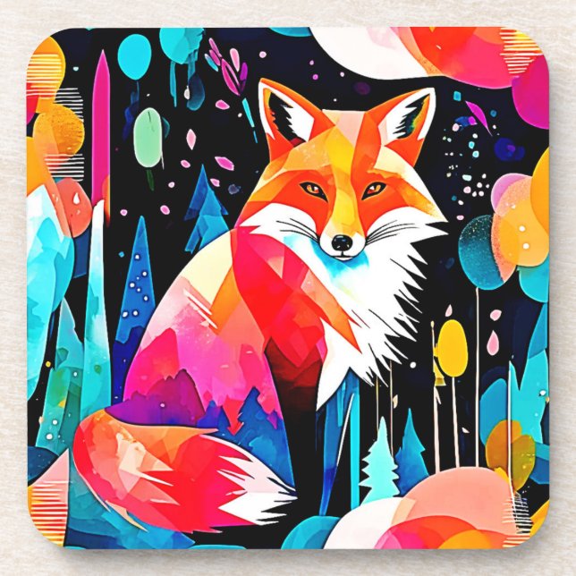Farbiger Fuchs Abstrakte Kunst Getränkeuntersetzer (Vorderseite)