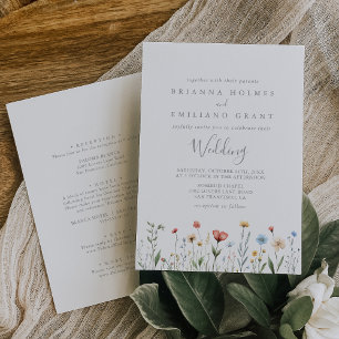 Farbiger Garten Wildblumen Hochzeit Vorder- und Rü Einladung