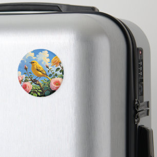 Farbiger gelber Vogel und hübsche rosa Rosen Magnet