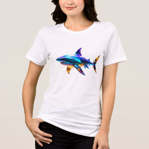 "Farbiger geometrischer Hai – Lebendige Polygon-Ku Tri-Blend Shirt