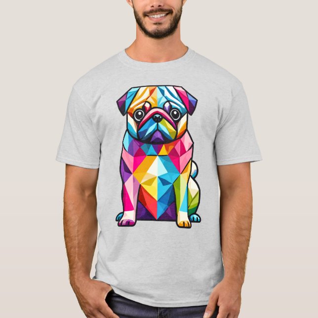 Farbiger geometrischer Mops Hund T-Shirt (Vorderseite)