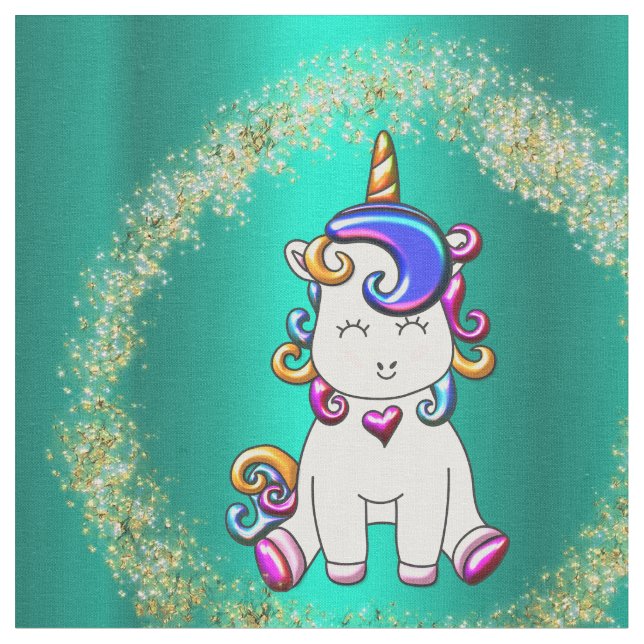 Farbiger Glitzer Aquamarin Einhorn Stoff (Nahaufnahme)