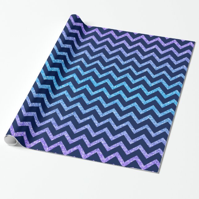 Farbiger Glitzer Blau Zickzack Zigzag Muster Geschenkpapier (Ungerollt)