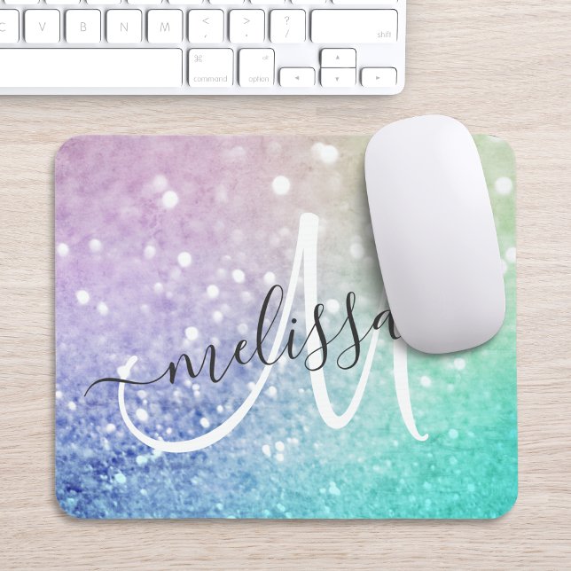 Farbiger Glitzer Hübsch Bokeh Mit Monogramm Mousepad (Von Creator hochgeladen)