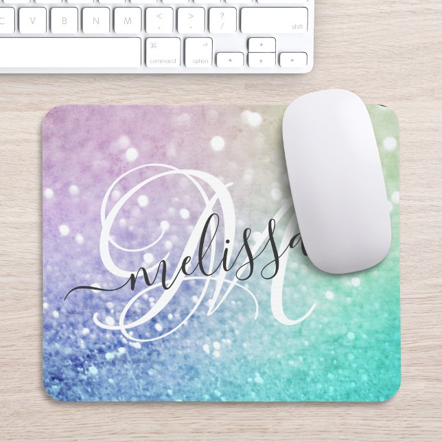 Farbiger Glitzer Hübsch Bokeh Mit Monogramm Mousepad (Von Creator hochgeladen)