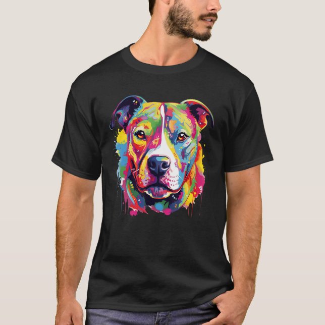 Farbiger Grubenbull Terrier Hund Liebe oder Vater  T-Shirt (Vorderseite)