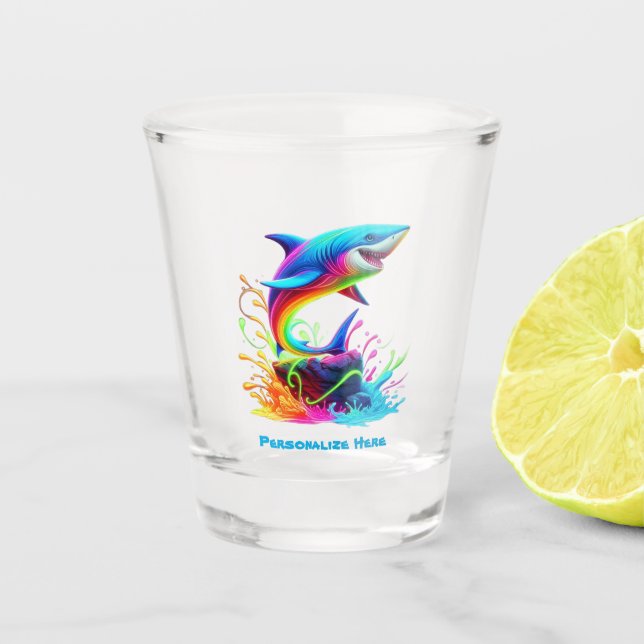 Farbiger Haifisch Schnapsglas (Vorderseite)