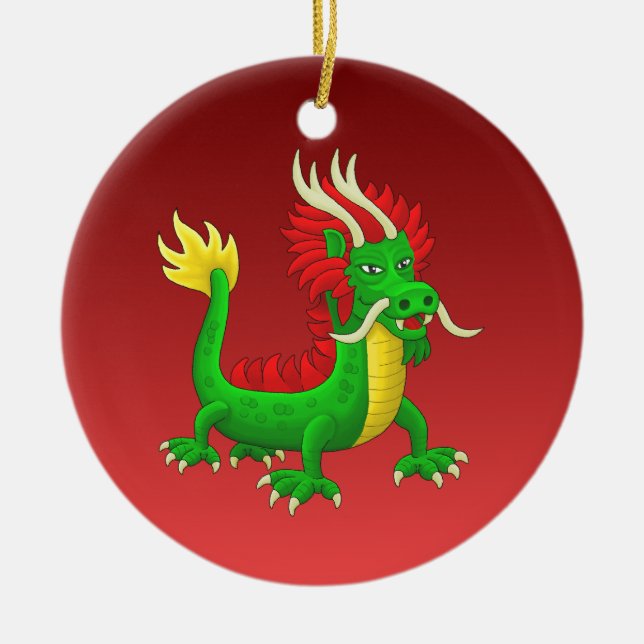 Farbiger handgezeichneter chinesischer Drache Keramik Ornament (Vorne)