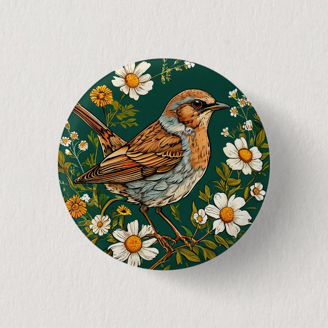 Farbiger Heckenbraunelle-Vogel zwischen blühenden  Button (Vorderseite)