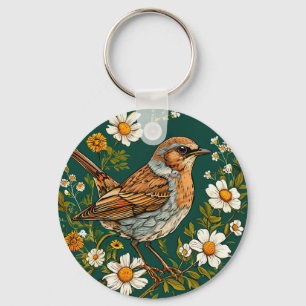 🐦 Farbiger Heckenbraunellen-Vogel Florales Naturd Schlüsselanhänger