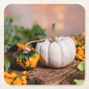 Farbiger Herbst Bounty White Pumpkin Rechteckiger Pappuntersetzer