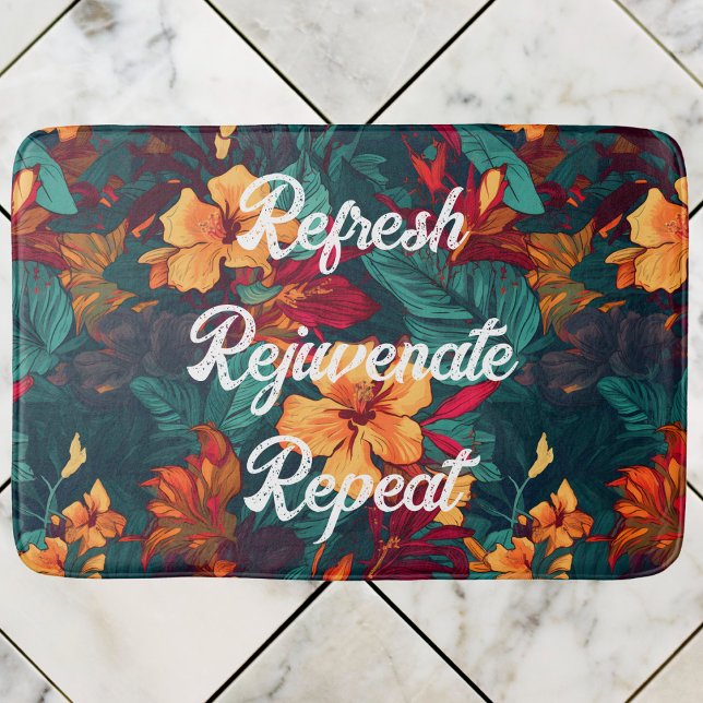 Farbiger Hibiskus, gelb-orange-grüne Blüte Badematte (Von Creator hochgeladen)