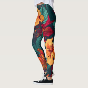 Farbiger Hibiskus, gelb-orange-grüne Blüte Leggings