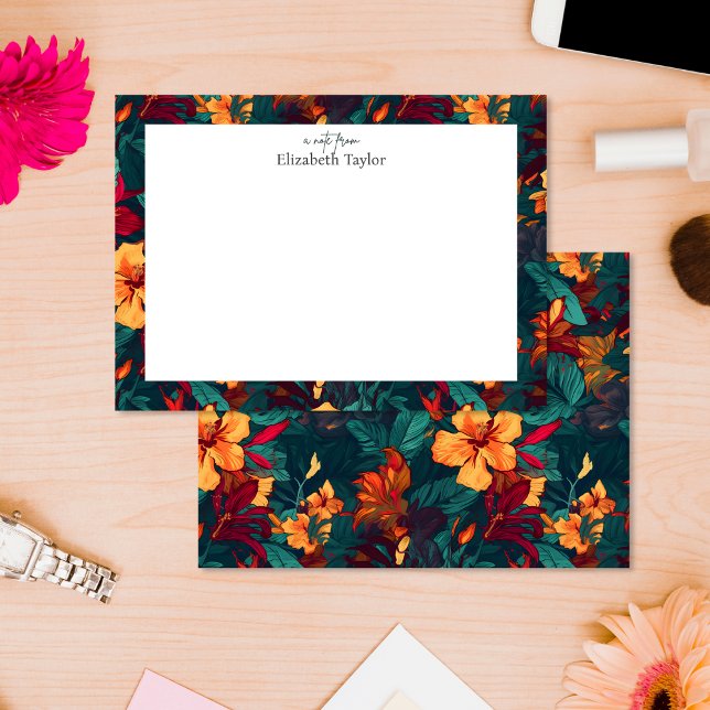 Farbiger Hibiskus, gelb-orange-grüne Blüte Mitteilungskarte (Von Creator hochgeladen)