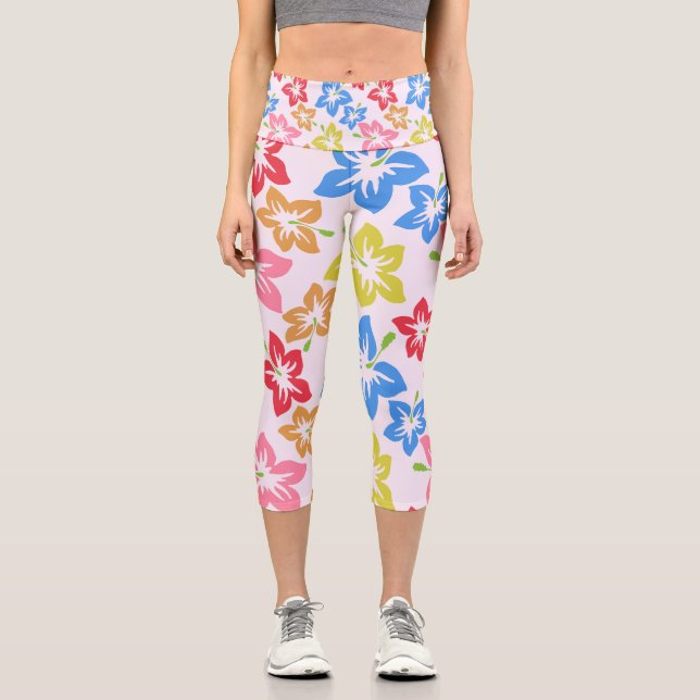 Farbiger Hibiskus, Muster von Blume Capri Leggings (Vorderseite)