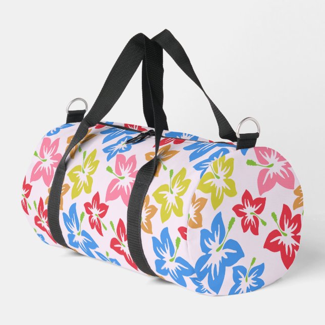 Farbiger Hibiskus, Muster von Blume Duffle Bag (Linke Seite)