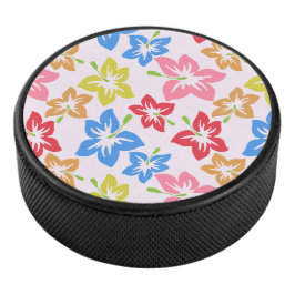 Farbiger Hibiskus, Muster von Blume Eishockey Puck