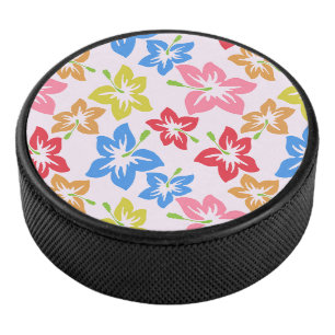 Farbiger Hibiskus, Muster von Blume Eishockey Puck
