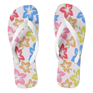 Farbiger Hibiskus, Muster von Blume Flip Flops