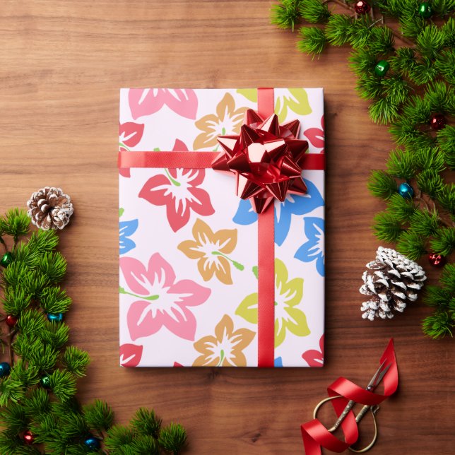 Farbiger Hibiskus, Muster von Blume Geschenkpapier (Feiertagsgeschenk)